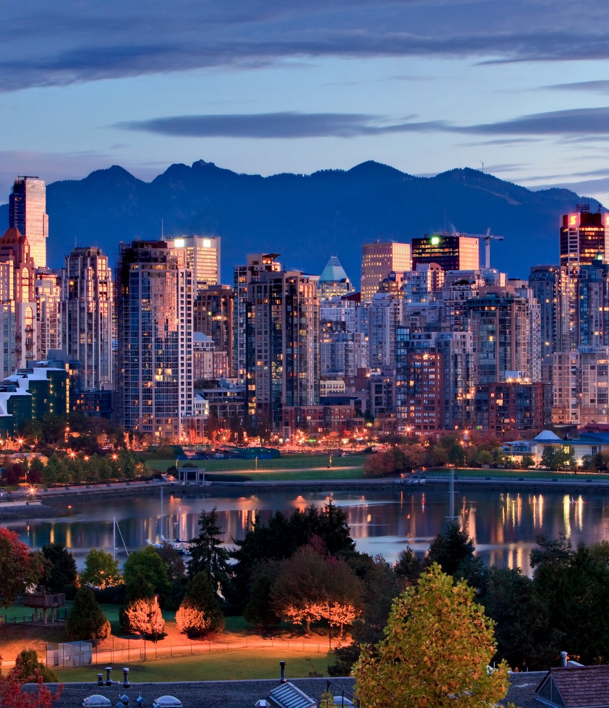 Vancouver skyline at dusk